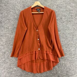 Papilon Cardigan Women M Medium Red Knit V-Neck Button Up Lonh Sleeve Casual